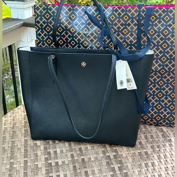 NWT TORY BURCH EMERSON BLACK SAFFIANO LEATHER TOTE BAG $398